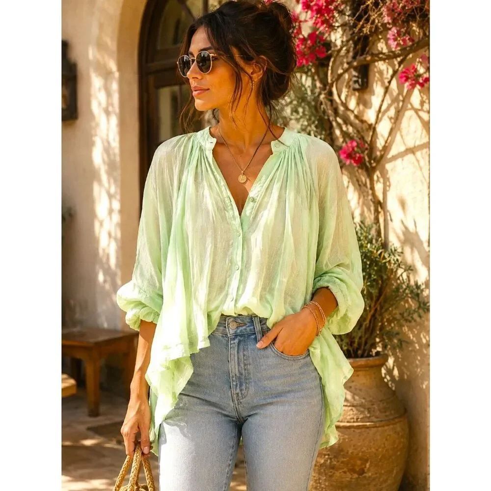 Anthropologie Light Green Flowy Blouse